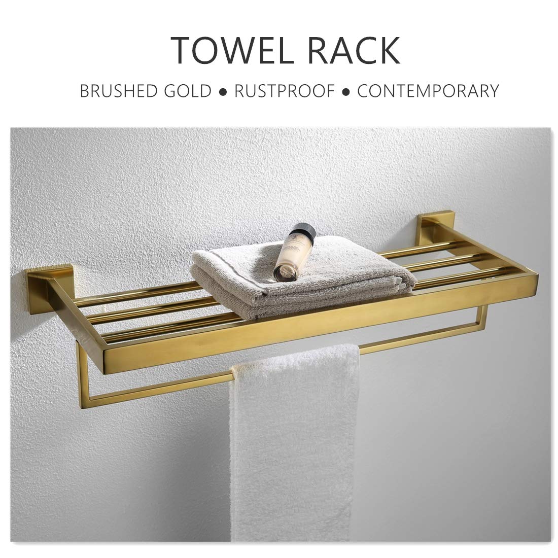 VELIMAX Premium Stainless Steel Towel Rack Wall Mounted Towel Shelf for Bathroom Quadruple Towel Racks with Towel Bar  23.6-Inch(Whole Length)  Gold Finish